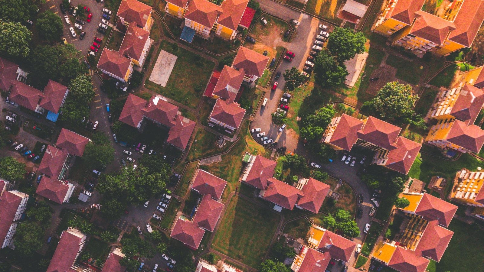 Aerial view of a South African suburb of freehold homes